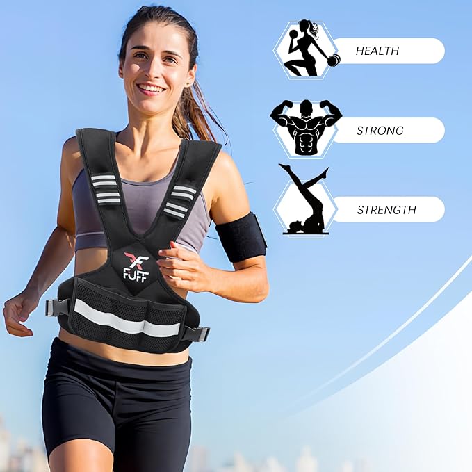 FUFF weighted vest woman 4–10 lb/11–20 lb/20–32 lb Unisex with 6 Weight Bags, Reflective Adjustable Weighted Vest for Walking, Exercise and Strength Training