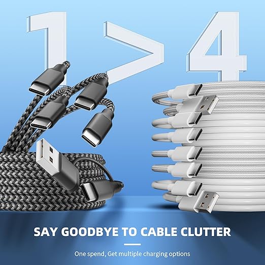 USB C Splitter Multi Charging Cable,USB A/C to USB C Charging Cord,Dual Type C Charger Cord,4 in 2 Multi Charger Cord with 4 Type-C Connectors Compatible with iPhone17/16/Cell Phones Tablets and More.