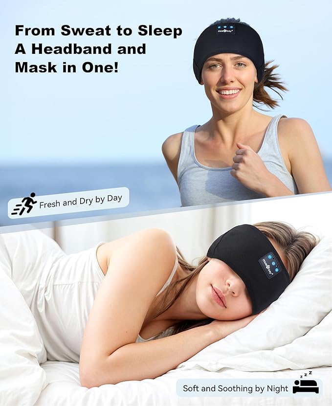 MUSICOZY Sleep Headphones Bluetooth 5.4 Headband, Sports Wireless Earphones Sweat Resistant Earbuds Sleeping Headphone with Ultra-Thin HD Stereo Speaker for Workout Running Cool Gadgets Unique Gifts
