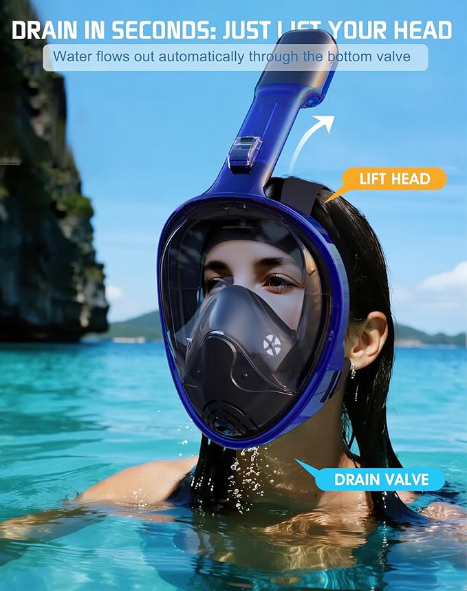 Greatever Full Face Snorkel Mask, Snorkeling Gear for Adults with Latest Dry Top Breathing System and Detachable Camera Mount, Foldable Snorkel Mask Adult, Snorkels Anti-Fog & Anti-Leak