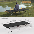 Camping Cot with Leg Extenders,Lightweight Portable Bed for Camping, Hiking, Travel, Beach, Home, Office Nap, Supports 330lbs, Easy Storage, Durable Design, Black