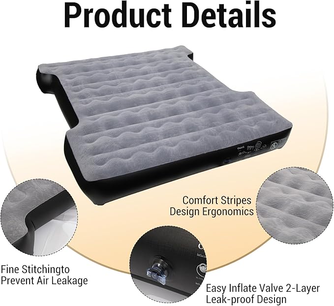 Inflatable Truck Beds Air Mattress for 5.5-5.8Ft with Air Pump,Thickened Flocking Full Size Pickup Short Camping Inflatable Blow Up Mattress with 2 Pillows,Outdoor Camping Car Travel