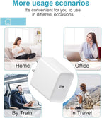 20W Fast Charger,3 Pack USB-C Port Charger with Type c-c Cable，for i Phone 17/16/15, i Pad and More (3 Pack White)