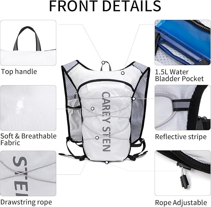Carey STEN Hydrated Backpack, Running Vest, paired with a 1.5L Water Bag Hiking Backpack, Suitable for Running, Hiking, Marathon, and Both Men and Women