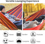 Hammock, Cotton Canvas Hammock Portable Camping Hammock with Carrying Bag Two Anti Roll Balance Beam Metal Carabiner Ropes and Tree StrapsSuit for Indoor,Yard,Camping,Outdoor-Rainbow