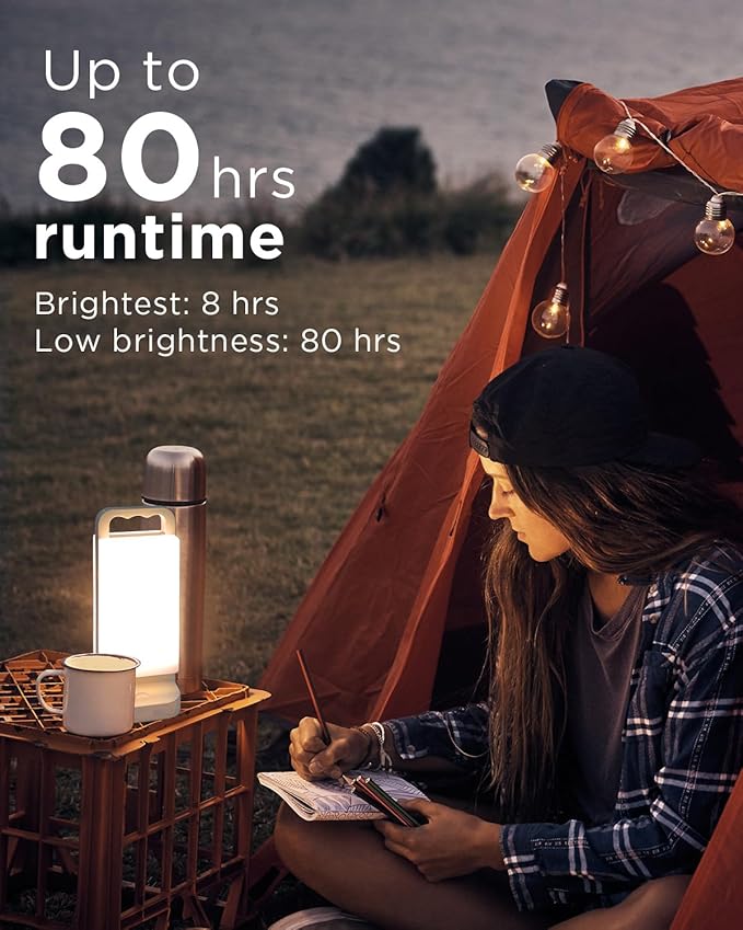 Solar Camping Lantern 6000mAh, USB Rechargeable Camping Light & Power Supply, Dimmable LED Night Lamp with Up to 80Hrs Runtime, Survival Gear for Emergency, Hurricane, Hiking & Outdoor, Indoor Use