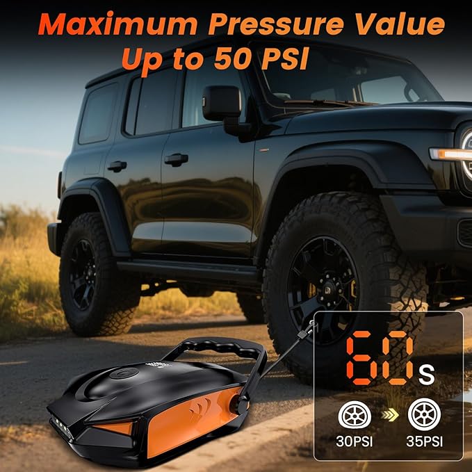 50PSI Paddle Board Pump Electric Portable, High Pressure Sup Pump - Dual Stage Inflation, Auto Shut Off and Deflate for Stand Up Paddle Board/Car/Kayak/Bicycle