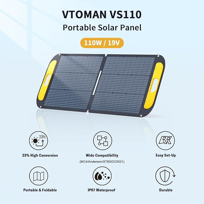 VTOMAN Jump 600X Portable Power Station with 110W Solar Panel, 600W/299Wh LiFePO4 Battery Solar Generator with 600W Constant-Power, PD 60W Type-C, Capacity Expandable 939Wh for Camping, Home Backup