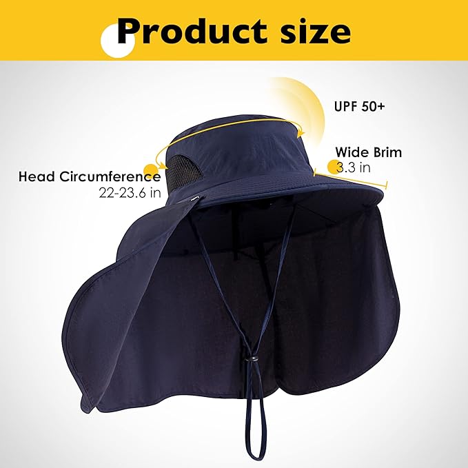 Fishing Hat for Men&Women,Outdoor UV Waterproof Wide Brim Bucket Hat,UPF50+ Sun Hat with Neck Flap