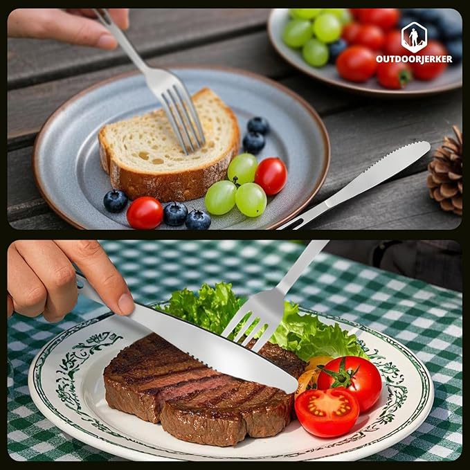 2 set Camping utensil and silverware of ultra light 4 in 1 camping utensil set of spoon fork knife combo for 2 persons use for camping,hiking,RV traveling as outdoor cooking and dining