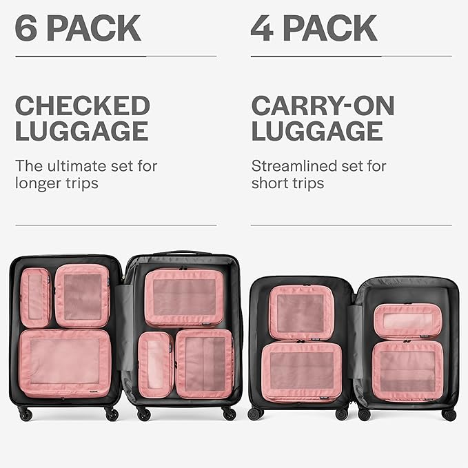 Compression Packing Cubes for Travel - Luggage Organizer Bags - Double Zipper Packing Cubes for Suitcases (4-Pack, Rose)