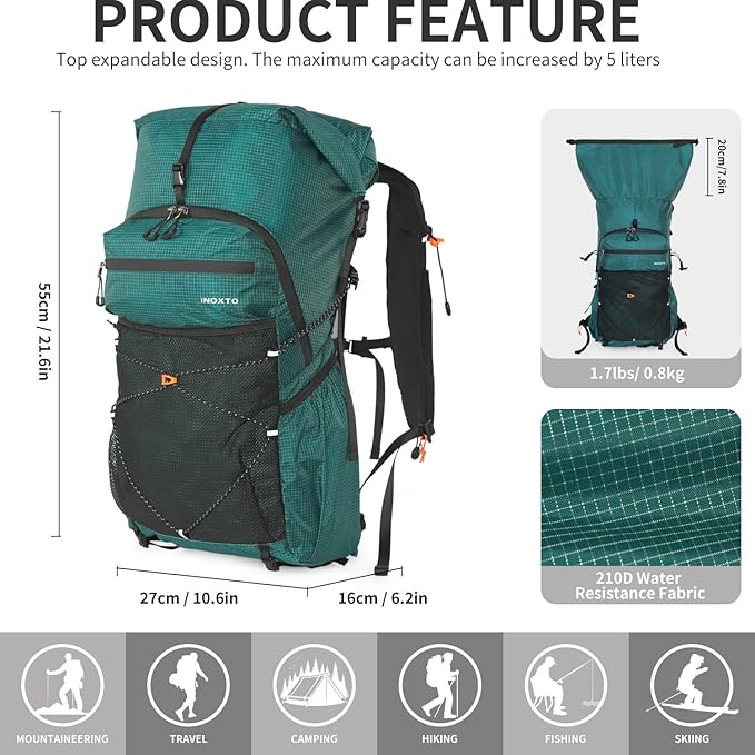 Hiking Backpack for Men and Women, 30L Waterproof Camping Backpack with 3L Water Bladder and Rain Cover, Lightweight Outdoor Sport Travel Daypack Rucksack for Climbing Cycling (Dark green)