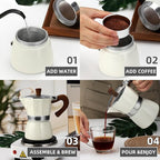 Mongdio Stovetop Espresso Maker Moka Pot, Cuban Coffee Maker Stove top coffee maker Moka Italian Espresso Greca Coffee Maker Brewer Percolator, 3 Espresso Cups, 5 oz - White