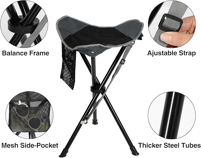 REDCAMP 2 Pack 22.4IN Tall Folding Tripod Stools for Adults, Lightweight Portable Camping Stools for Fishing Hunting Backpacking Traveling, Black