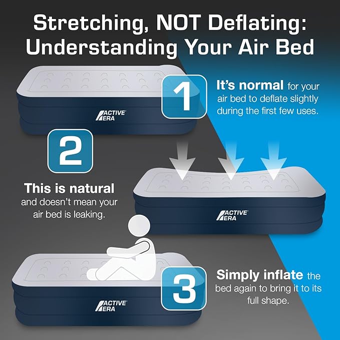 Active Era Luxury Queen, High Air Mattress with Built in Pump and Raised Pillow - Elevated Double, with Structured I-Beam Technology, Height 22" Tall Air Bed Queen Size