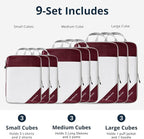 9 Set Compression Packing Cubes for Travel - Compressible, Lightweight, and Space-Saving Packing Cubes, Travel Essentials for Women, Wine