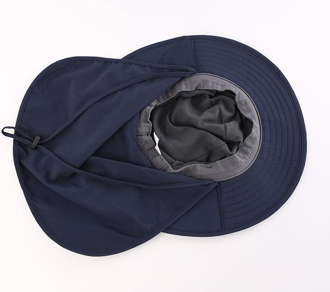 Home Prefer Outdoor UPF50+ Mesh Sun Hat Wide Brim Fishing Hat with Neck Flap Sun Hat for Men Women
