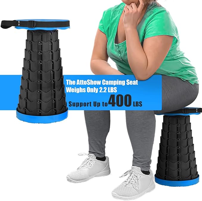 2PCS Upgraded Collapsible Stool Thickened Set, Portable Stool Folding Stools, Foldable Chair for Camping Fishing Hiking BBQ and Outdoor Activities - Max 400lbs（Blue）