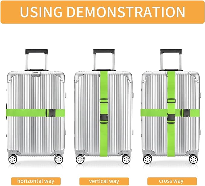 BILIONE 4 Pack Luggage Straps 79" Long Belts Keep Suitcase Secure While Traveling, TSA Approved Add a Bag Premium Accessory for Travel Bag Closure (4 Pcs Black)