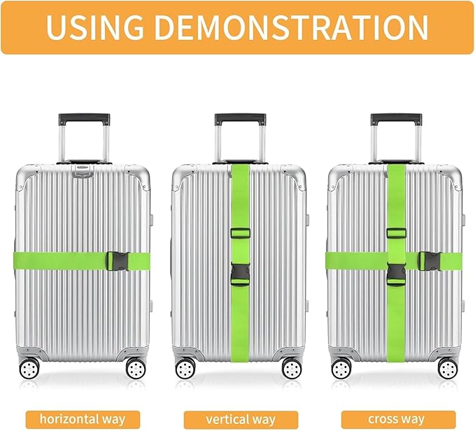 BILIONE 4 Pack Luggage Straps 79" Long Belts Keep Suitcase Secure While Traveling, TSA Approved Add a Bag Premium Accessory for Travel Bag Closure (4 Pcs Rainbow)
