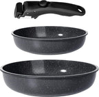 GiPP Ceramic Non Stick Frying Pans Set Removable Handle, Dishwasher & Oven Safe Nonstick Skillets with Detachable Handle, Healthy Cooking Compatible with All Stovetops, PFOA Free, RV Cookware set