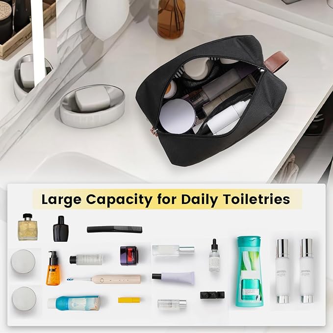Vorspack Travel Toiletry Bag - Large Toiletry Bag for Men, Water Resistant Skincare Bag, Travel Bag for Toiletries - Black