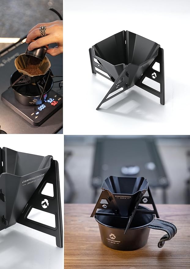 CAMPINGMOON Collapsible Coffee Dripper Pour Over Camping Outdoor 304 Stainless Steel Black BKCOF-01