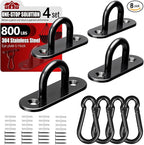 sprookber 304 Stainless Steel Pad Eye Snap Hooks, M6 Heavy Duty Ceiling Hooks, 800 lb Capacity Hammock Swing Hanging kit, Plant Hangers, Marine Hardware Staple Hook Loop with Screws, Set of 8(Black)