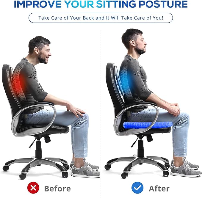 Gel Seat Cushion for Long Sitting Pressure Relief (Super Large & Thick) - Non-Slip Gel Chair Cushion for Back,Sciatica,Tailbone Pain Relief - Seat Cushion for Office Desk Chair,Car Seat,Wheelchair