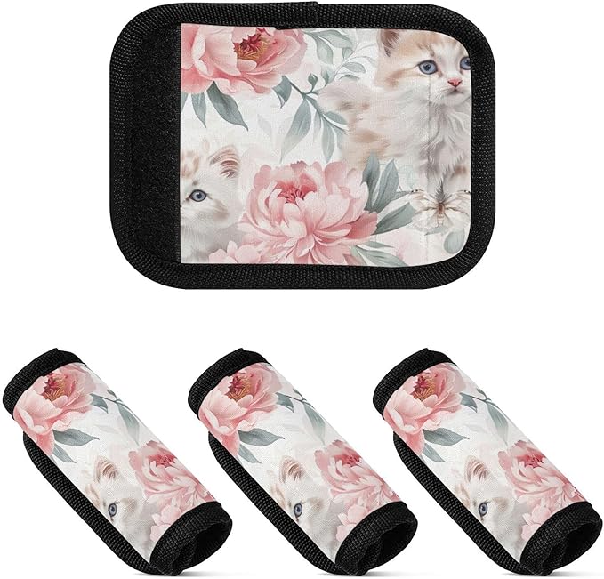 Qilmy Cute Mischievous Cat Luggage Handle Wrap 2Pack Luggage Identifiers Tag Comfort Handle Grips Cover for Stroller Suitcase Bag Airplane Travel Accessories2210