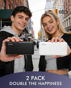 Miady 2-Pack Portable Charger, Slim 10000mAh Power Bank Travel Battery Pack 3 Outputs 2 Inputs Compatible with iPhone 17/16/15/14/13 Galaxy S24/22 iPad Android etc (Black+White)