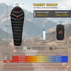 Down Backpacking Sleeping Bag 620FP, Lightweight Sleeping Bag for Adult Backpacking, Hiking, Camping. with Compression Bag.