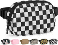 Pritent Fanny Packs for Women Cross Body Bag Waterproof Belt Bag with Adjustable Strap and Zipper Back Pocket Small Crossbody Bags Fashion Waist Packs for Workout Travelling(Checkered Black)