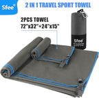 Sfee 2 Pack Microfiber Travel Towel, Quick Dry Camping Towel Large Beach Towel Super Absorbent Compact Lightweight Sports Gym Towels Set for Gym, Hiking, Pool, Backpacking,Bath,Yoga