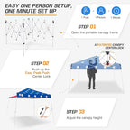 EAGLE PEAK 10x10 Slant Leg Pop-up Canopy Tent Easy One Person Setup Instant Outdoor Beach Canopy Folding Portable Sports Shelter 10x10 Base 8x8 Top (American Flag)