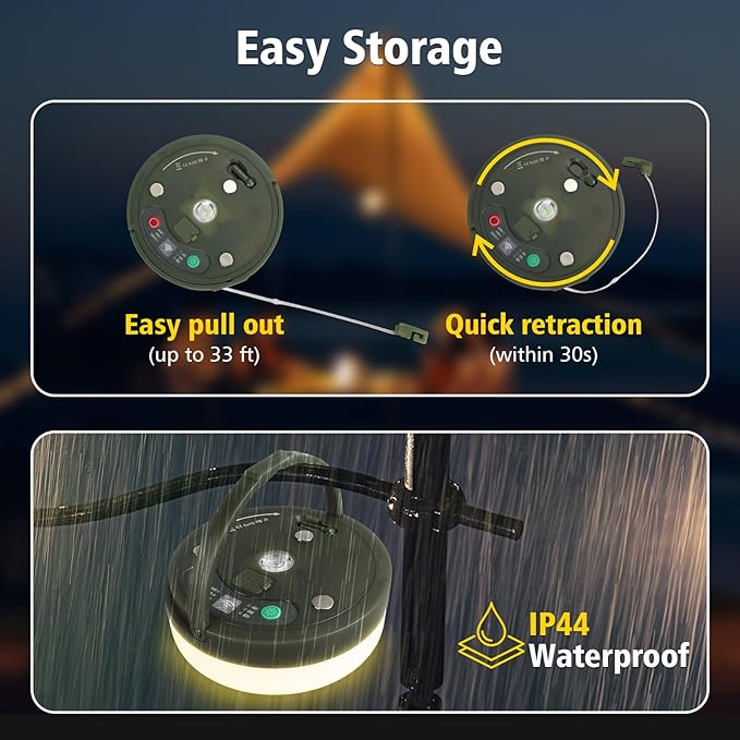 2PCS Camping String Lights 33ft, 4 in 1 Rechargeable 100LED Outdoor Tent String Lights with 14 Lighting Modes Remote Control Waterproof with Timer Function for Camping Gear Essentials Hiking Garden