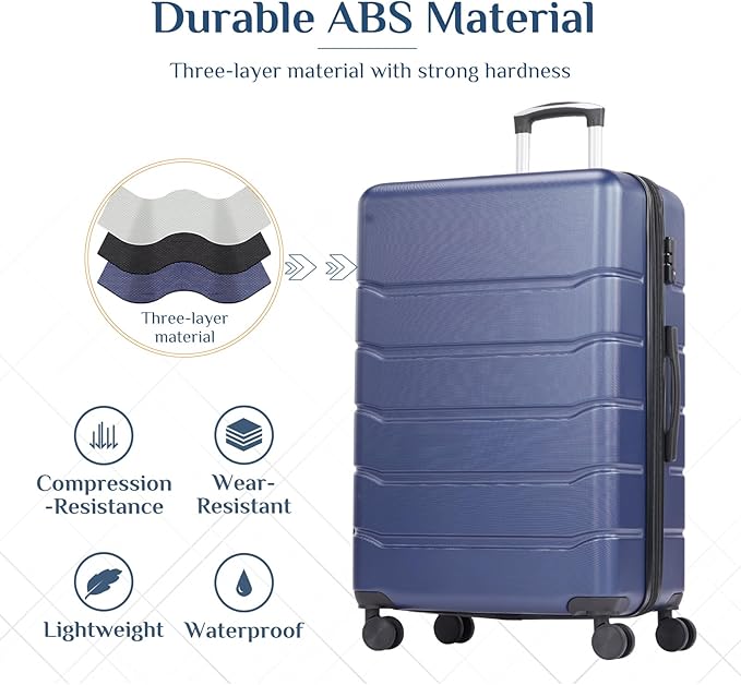 OLIXIS 3-Piece Luggage Set, Carry On Suitcases with Spinner Wheels, Expandable Travel Luggage with TSA Approved Lock & ABS Hard Shell, Blue, 20/24/28 Inch