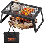VEVOR Folding Campfire Grill, 18" Portable Camping Grates Over Fire Pit, Heavy Duty Steel Mesh Grate, Camp Fire Cooking Equipment with Legs Carrying Bag, Grilling Rack for Outdoor Open Flame Cooking