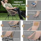 Folding High Back Camping Chair, Portable Lightweight Beach Chair with Headrest, Adjustable Height Backpacking Portable Compact Picnic Chair for Camp Hiking, Khaki