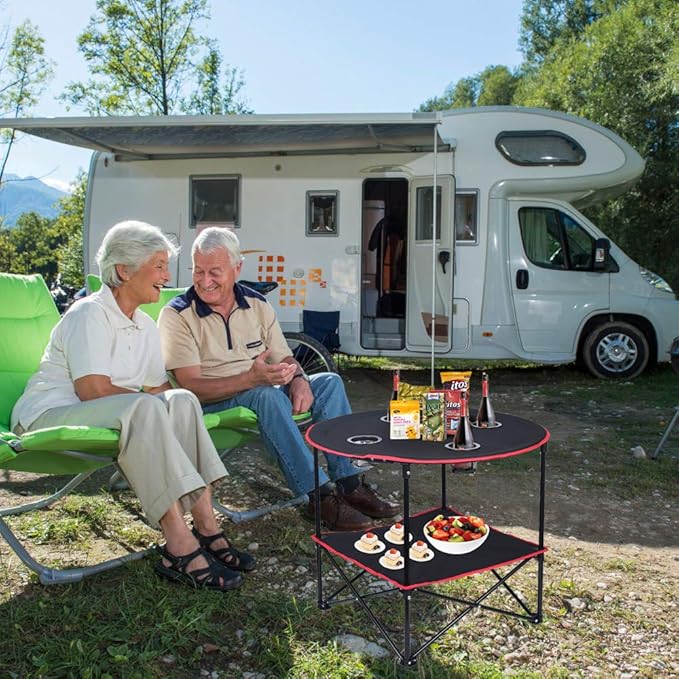 LEADALLWAY Camping Table Folding Picnic Table with 4 Cup Holders and Carrying Bags Collapsible Canvas Portable Tables Folding for BBQ Outdoor Fishing