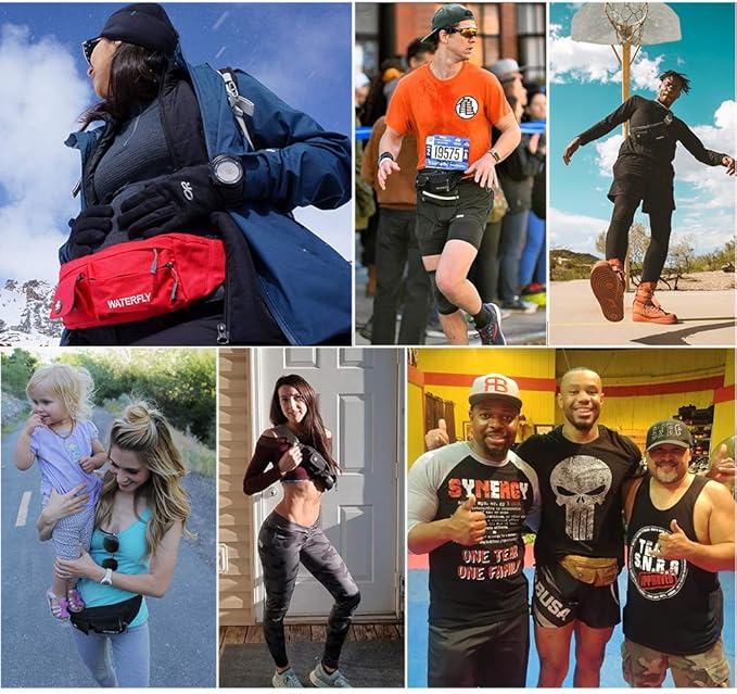 WATERFLY Fanny Pack Slim Soft Polyester Water Resistant Waist Bag Pack for Man Women Carrying iPhone 8 Samsung S6 (Wine red)