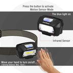 EverBrite Rechargeable Headlamp, LED Bright Motion Sensor Head Lamp Flashlight with 6 Modes, Adjustable Headlight for Adults with White Red Light, Water Resistant, Black, for Hiking, Running, Camping