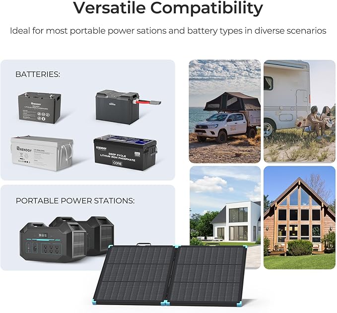 Renogy 100W Portable Solar Panel Suitcase, 25% High Efficiency N-Type Foldable Solar Charger for Power Station, Durable for Decades, 19% Lighter with Kickstands, for RV Camping Off-Grid Blackouts