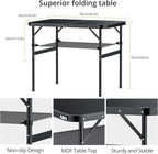 Folding Camping Table, 36" x 24" Portable Table Adjustable Height Max 28 inch Aluminum Folding Table with Storage Net, Lightweight, Portable Handle for Travel, Outdoor, Backyard (Black)
