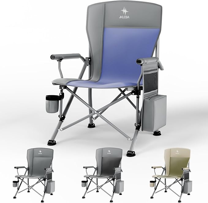 XL Heavy Duty Camping Chair 396lb Capacity (525lb Max) – Waterproof 1680D Oxford Fabric, 2" Padded Seat & Back, Cup Holder, Cooler Pocket, Portable for Camping, Beach & Tailgating (Slate/Navy)