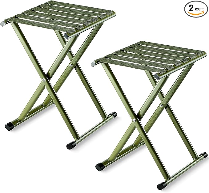 2 Pcs Folding Camping Stool Portable 17.8 Height Stool Lightweight Chair Foldable Camping Seat Hold up to 600 Lbs for Outdoor Walking Hiking Fishing Hunting Travel Gardening, Green