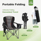 LET'S CAMP Folding Camping Chair Oversized Heavy Duty Padded Outdoor Chair with Cup Holder Storage and Cooler Bag, 450 LBS Weight Capacity, Thicken 600D Oxford,2 Pack