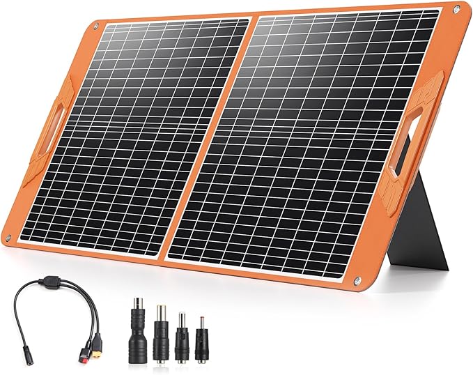 60W Portable Solar Panel for Power Station, 19.8V Foldable Solar Charger with DC/XT60/Anderson Cable & QC3.0 USB Outputs, 23% High Efficiency IP65 Waterproof 2 Kickstands for Outdoor Camping RV Trip