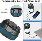 2 Pack Camping Lantern, Outdoor LED Camping Light, Rechargeable Flashlights with 1000LM, 6 Modes, 4000mAh Power Bank, IPX5 Waterproof Portable Emergency Camp Light for Hurricane Survival - Blue