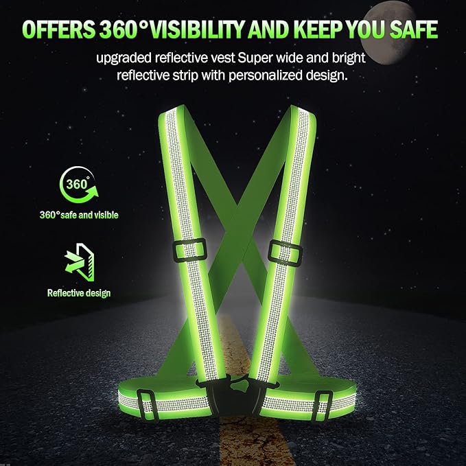 Reflective Vest Running Gear,Reflective Straps Safety Vest High Visible Vest for Night Running,Cycling,Motorcycle,Walking Vest 2Pack